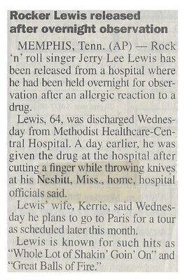 Lewis, Jerry Lee / Rocker Lewis Released After Overnight Observation / 2000