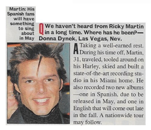 Martin, Ricky / His Spanish Fans Will Have Something to Sing About in May / 2003
