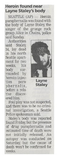 Alice In Chains / Heroin Found Near Layne Staley's Body / 2002
