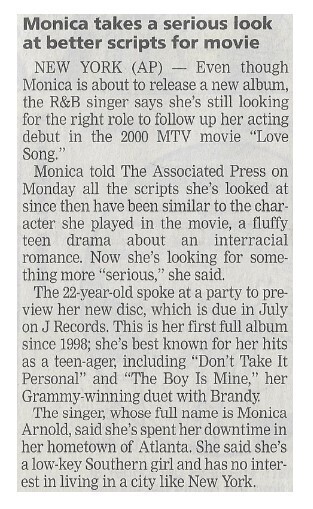Monica / Monica Takes a Serious Look at Better Scripts for Movie / 2002