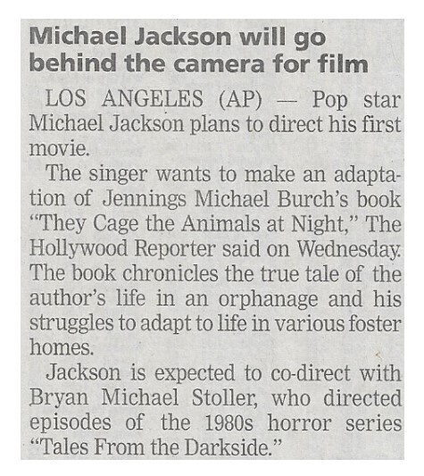 Jackson, Michael / Michael Jackson Will Go Behind the Camera For Film / 2002