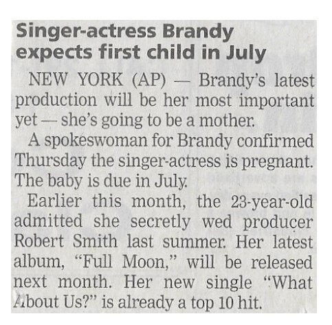 Brandy / Singer-Actress Brandy Expects First Child in July / 2002