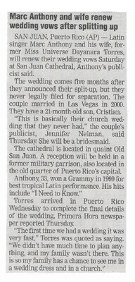 Anthony, Marc / Marc Anthony and Wife Renew Wedding Vows After Splitting Up / 2002