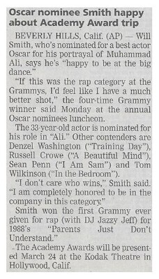 Smith, Will / Oscar Nominee Smith Happy About Academy Award Trip / 2002