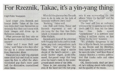Goo Goo Dolls / For Rzeznik, Takac, It's a Yin-Yang Thing / 2002
