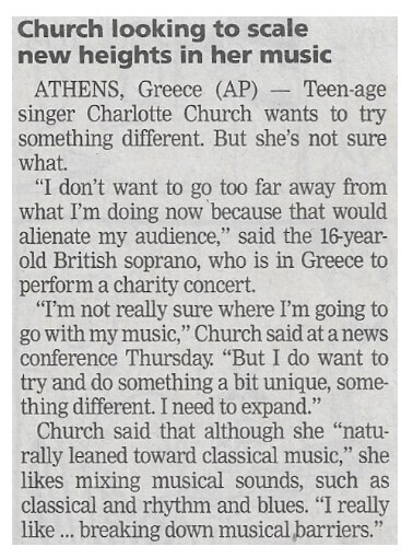 Church, Charlotte / Church Looking to Scale New Heights in Her Music / 2002