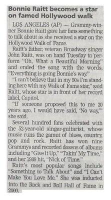 Raitt, Bonnie / Bonnie Raitt Becomes a Star on Famed Hollywood Walk / 2002
