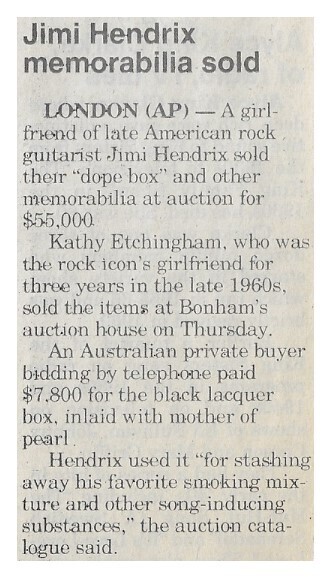 Hendrix, Jimi / Jimi Hendrix Memorabilia Sold / 1996