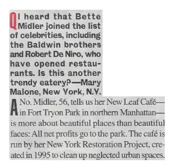 Midler, Bette / New Leaf Cafe / 2002