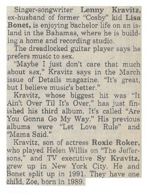 Kravitz, Lenny / Enjoying Bachelor Life / 1993