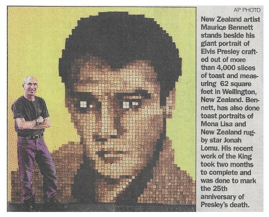 Presley, Elvis / New Zealand Artist Stands Beside His Giant Portrait / 2002