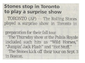 Rolling Stones, The / Stones Stop in Toronto to Play a Surprise Show / 2002