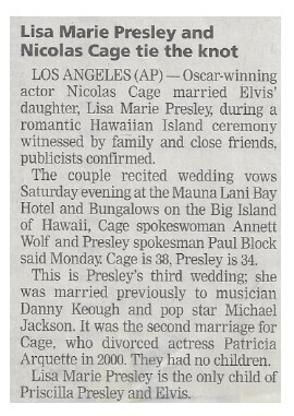 Presley, Lisa Marie / Lisa Marie Presley and Nicolas Cage Tie the Knot / 2002