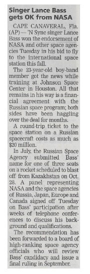 NSYNC / Singer Lance Bass Gets OK from NASA / 2002
