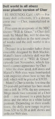 Cher / Doll World is All Abuzz Over Plastic Version of Cher / 2001
