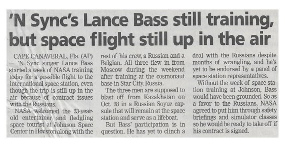 NSYNC / NSYNC's Lance Bass Still Training, But Space Flight Still Up in the Air / 2002
