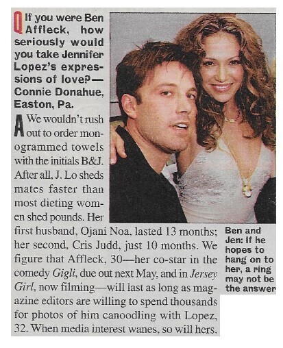 Lopez, Jennifer / A Ring May Not Be the Answer | with Ben Affleck / 2002