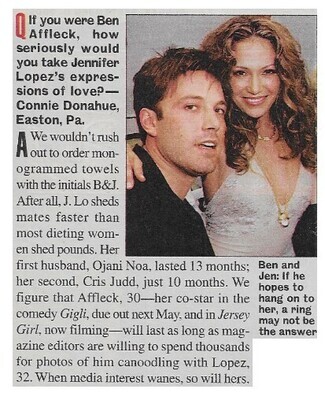 Lopez, Jennifer / A Ring May Not Be the Answer | with Ben Affleck / 2002