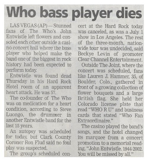 Who, The / Who Bass Player Dies / 2002