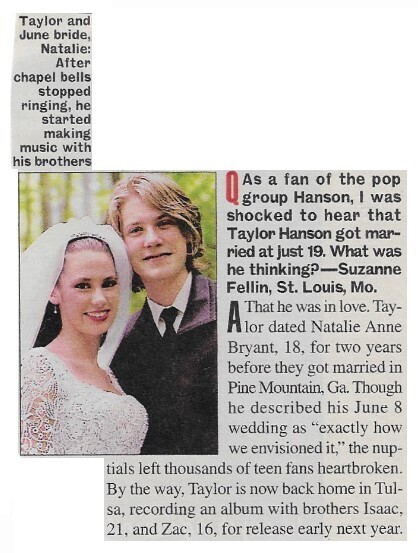 Hanson / Taylor Hanson Got Married at Just 19 / 2002