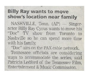 Cyrus, Billy Ray / Billy Ray Wants to Move Show's Location Near Family / 2002