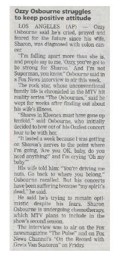 Osbourne, Ozzy / Ozzy Osbourne Struggles to Keep Positive Attitude / 2002