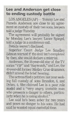 Lee, Tommy / Lee and Anderson Get Close to Ending Custody Battle / 2002