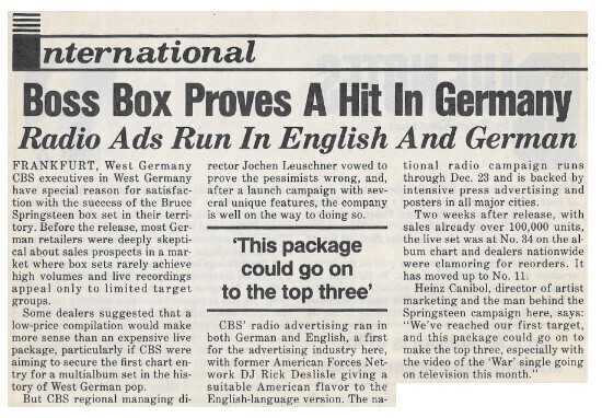 Springsteen, Bruce / Boss Box Proves a Hit in Germany / 1986