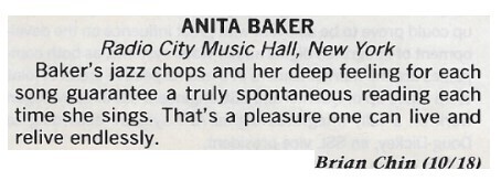 Baker, Anita / Radio City Music Hall, New York / 1986