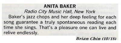 Baker, Anita / Radio City Music Hall, New York / 1986