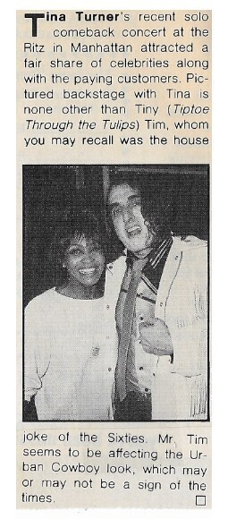 Turner, Tina / Backstage with Tiny Tim / 1981