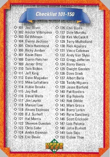 Upper Deck / 1992 Checklist (101-200) | Upper Deck #200