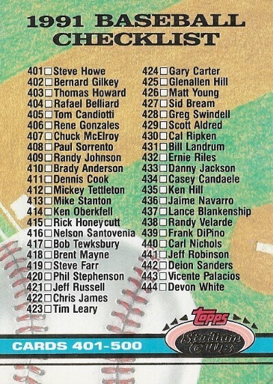 Stadium Club / 1991 Checklist (401-500) | Stadium Club #599