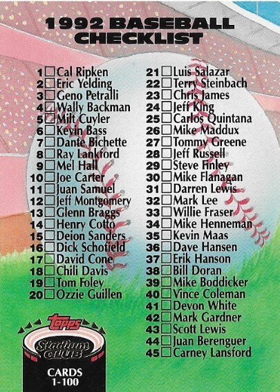 Stadium Club / 1992 Checklist (1-100) | Stadium Club #298