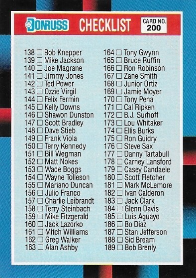 Donruss / 1987 Checklist (138-247) | Donruss #200