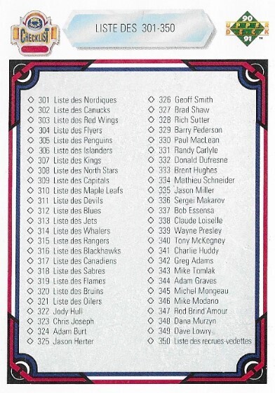 Upper Deck / 1990-91 Checklist (301-400) | Upper Deck #400 | French
