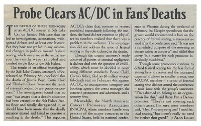 Ac/Dc / Probe Clears AC/DC in Fans' Deaths / 1991