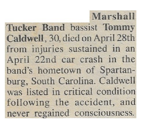 Marshall Tucker Band / Bassist Tommy Caldwell Died From Injuries / 1980