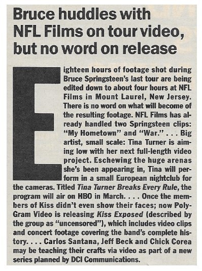 Springsteen, Bruce / Bruce Huddles with NFL Films on Tour Video / 1987