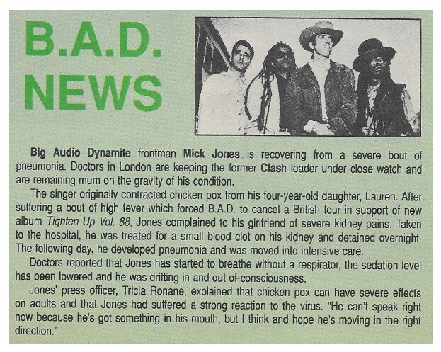 Big Audio Dynamite / Mick Jones Recovering / 1988