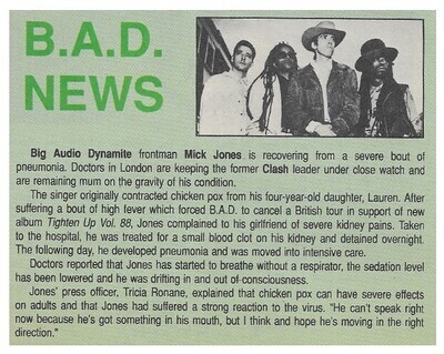 Big Audio Dynamite / Mick Jones Recovering / 1988