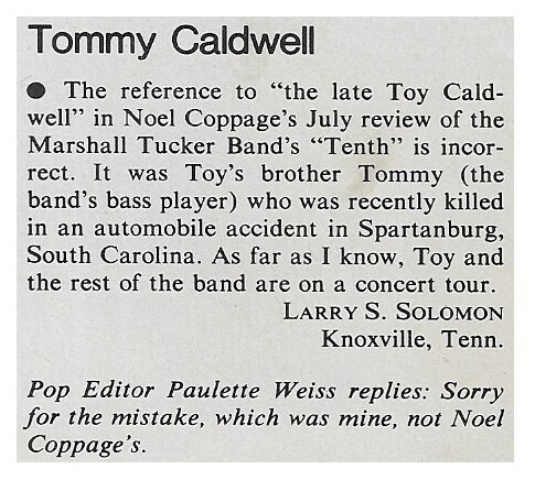 Marshall Tucker Band / Tommy Caldwell / 1980