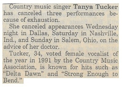 Tucker, Tanya / Canceled Three Performances / 1993