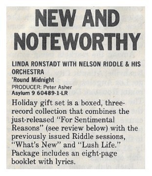 Ronstadt, Linda / Round Midnight - with Nelson Riddle / 1986