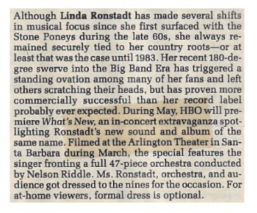 Ronstadt, Linda / HBO Special - What's New / 1984