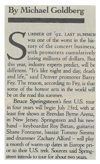 Springsteen, Bruce / First U.S. Tour in Four Years / 1992