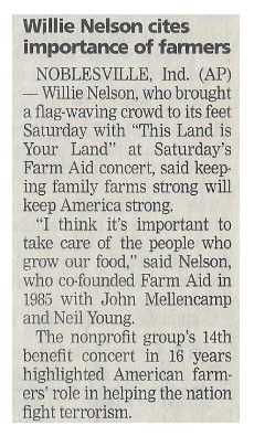 Nelson, Willie / Willie Nelson Cites Importance of Farmers / 2001