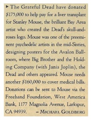 Grateful Dead / Donation for Stanley Mouse / 1993