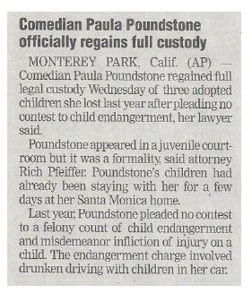 Poundstone, Paula / Comedian Officially Regains Full Custody / 2002