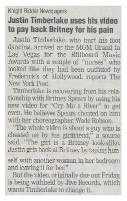 Timberlake, Justin / Justin Timberlake Uses His Video to Pay Back Britney for His Pain / 2002